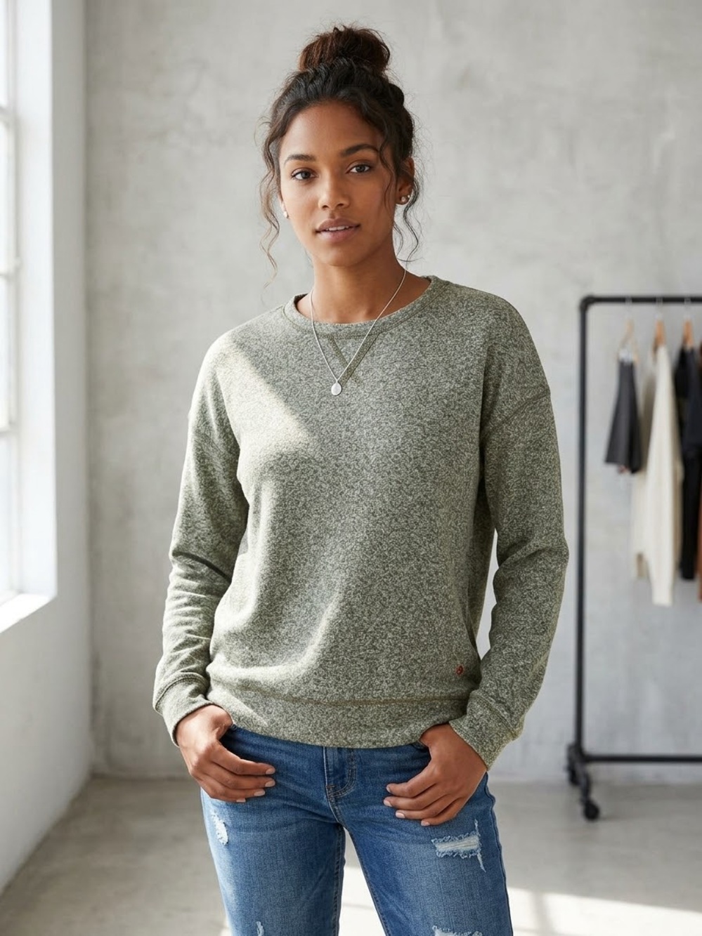 Volcom Green Marled Crewneck Sweater, Women’s Size Small